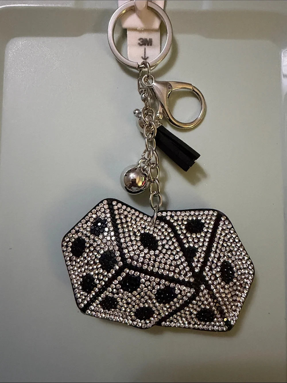 Crystal Dice Keychain Bag Charm - Black and Silver